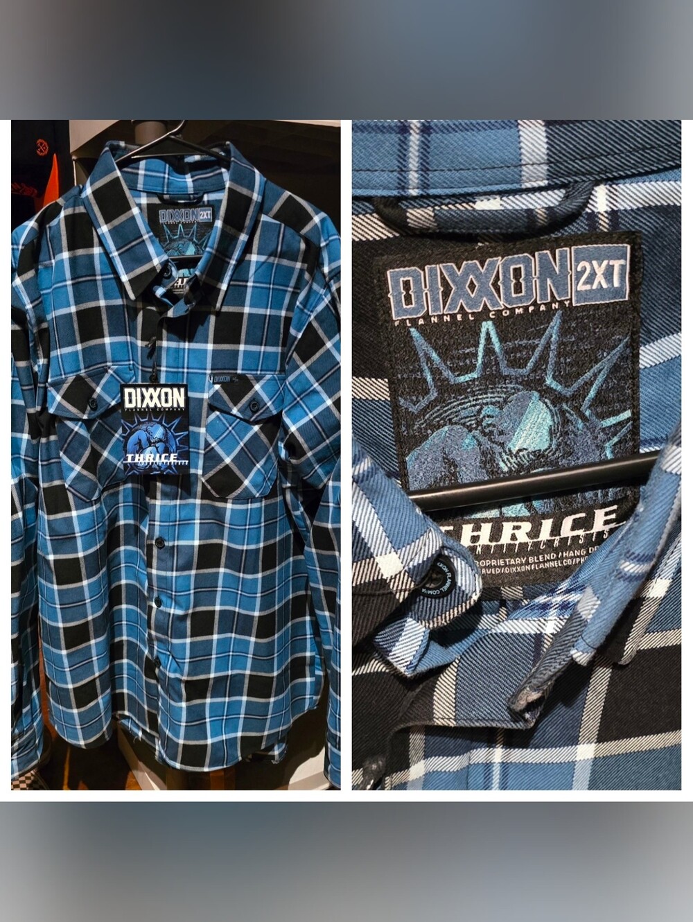 DIXXON 2XT Thrice Blue & Black Flannel Shirt With Sticker/Tag